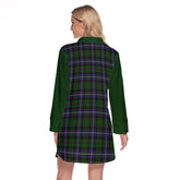 MacRow Hunting Tartan Women's Lapel Shirt Dress With Long Sleeve